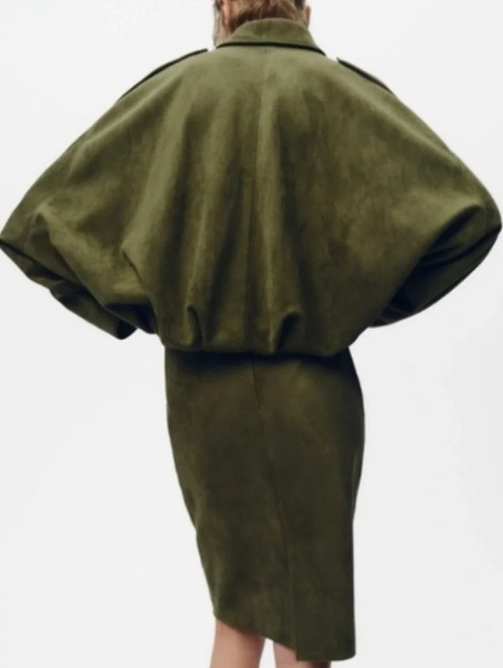 Zara Faux Suede Bomber Jacket In Green Size L